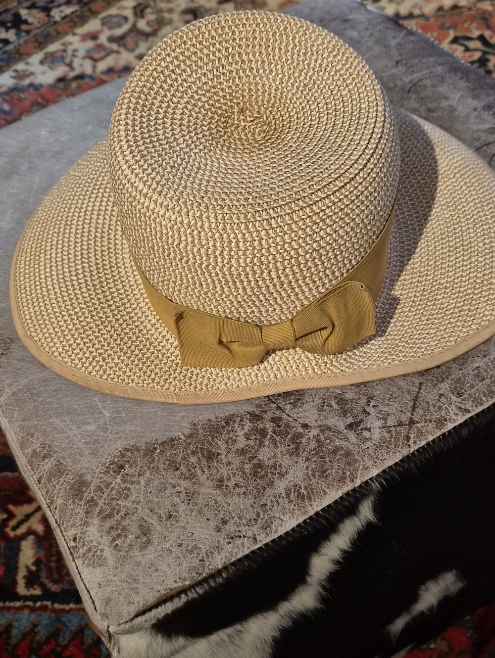 Magid Beige Straw Hat with Bow Trim